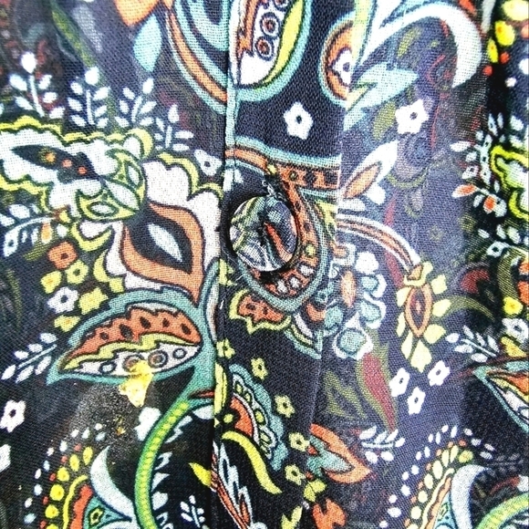 Daniel Rainn Paisley Button Down Long Sleeves Chiffon Summer Blouse - Picture 5 of 8